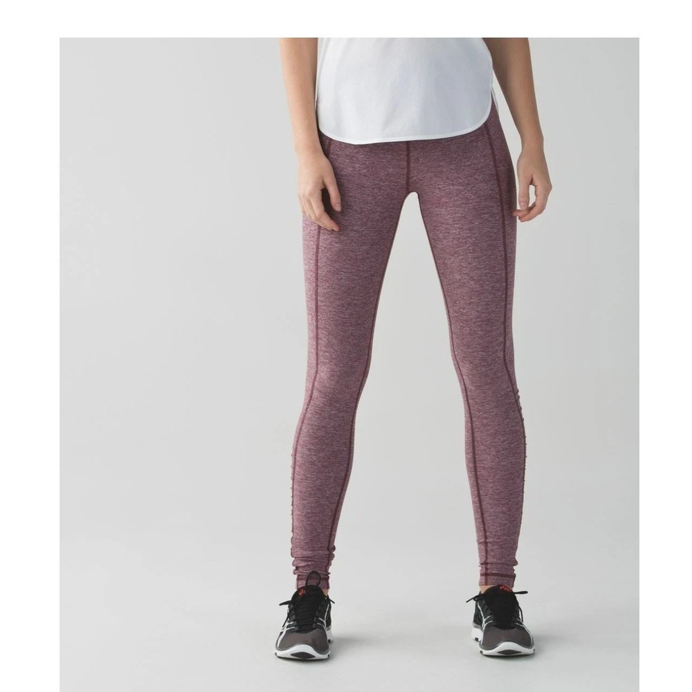 Lululemon Turn Around Tight Heathered Bordeaux Drama Ruffle Leggings Size‎ 4